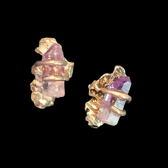 Fairycore Amethyst Sterling Silver Earrings Crystal Raw Cut Stud Boho Handmade - Picture 1 of 10